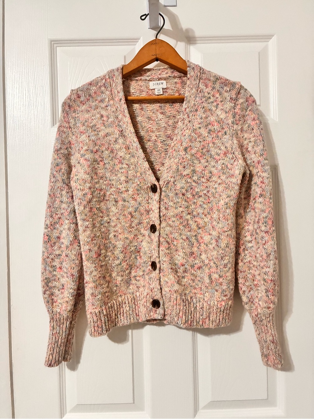 J. Crew Pink confetti Textured button cardigan sweater XS Ivory Pink Multi